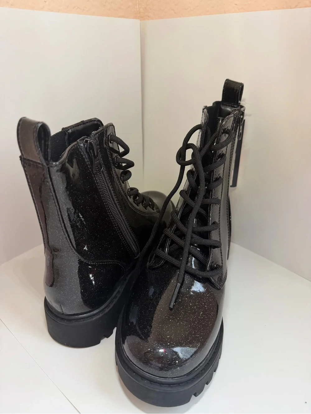 art class Black Glitter Patent Lace-Up Platform Ankle Boots